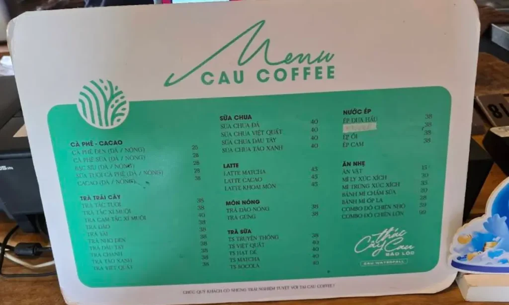 Menu tại CAU Coffee Bảo Lộc