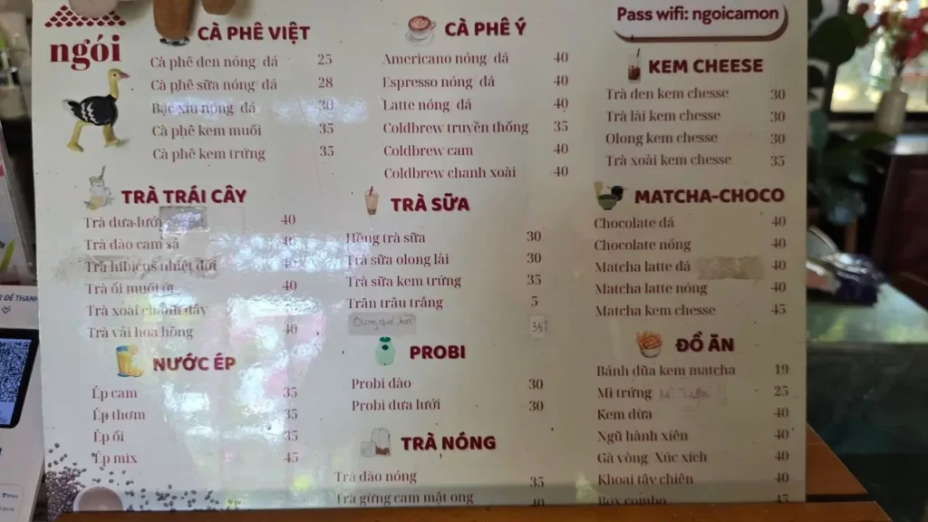 Menu Thức uống tại Ngói Coffee